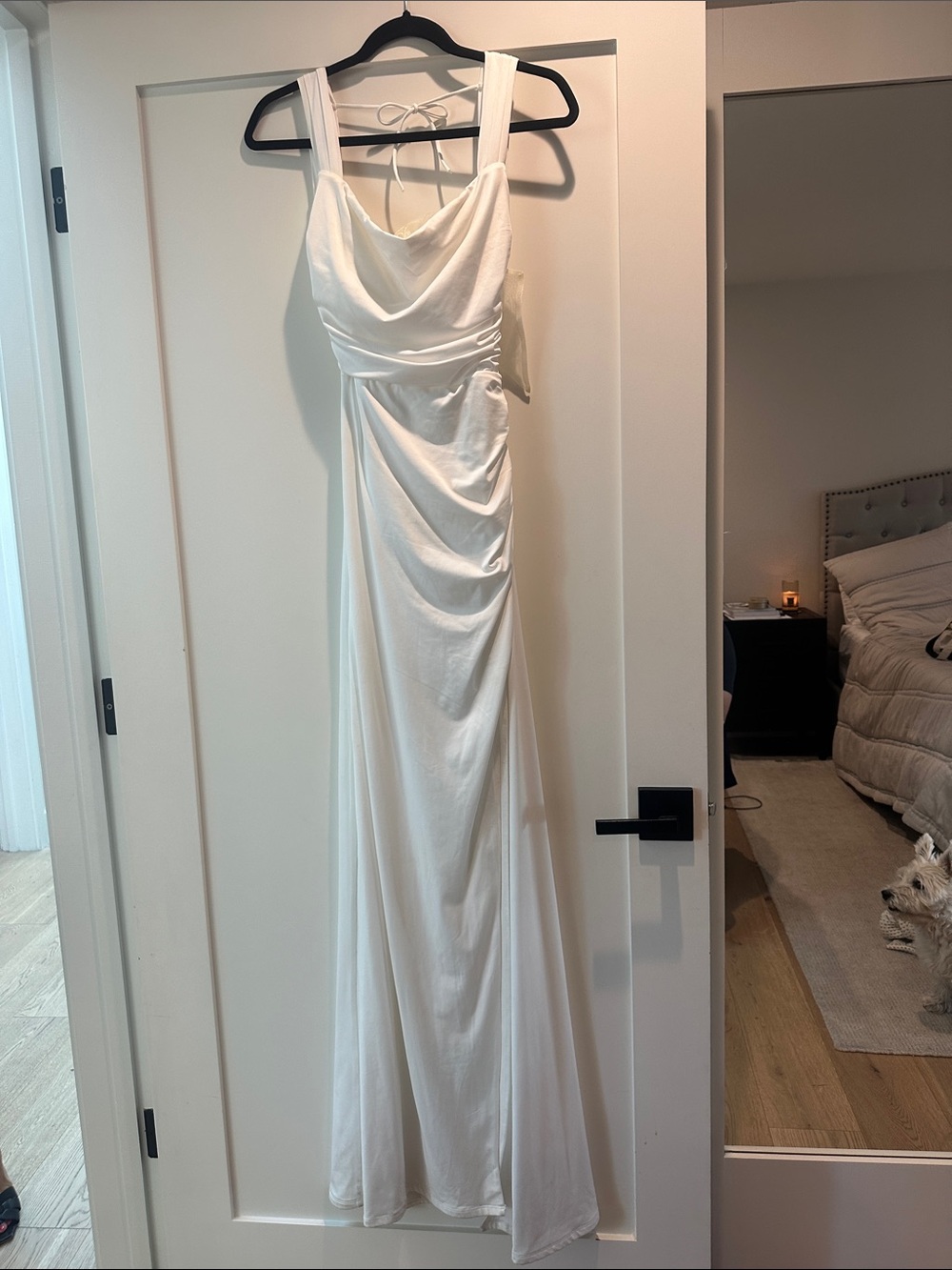 Lucy in the Sky White Satin Cowl Neck Dress